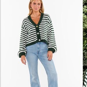 NEW Show Me Your Mumu Karma forest Green White striped cardigan Sweater small